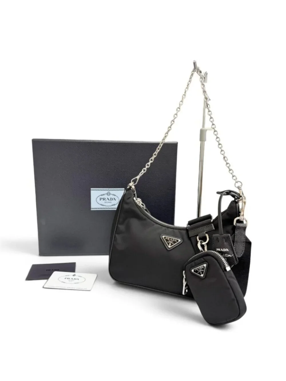 Prada Re Edition Re-Nylon Triangle Logo 2-Way Shoulder Bag Black